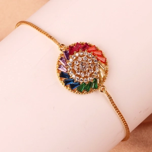 Luxury gold plated bracelet featuring a geometric colorful devil eye pendant with zircons