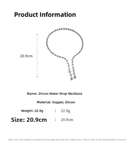Detailed size specifications of zircon water drop choker necklace with copper material