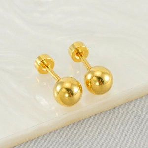 Minimalist high-polish golden ball stud earrings made of durable stainless steel