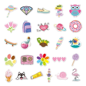 Detailed grid of 25 cute waterproof cartoon stickers with lollipop and animal designs
