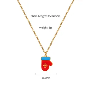 Detail of Christmas glove pendant with snowflake on gold titanium steel chain necklace