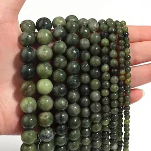 Deep green Russian serpentine round beads for DIY jewelry making in various sizes