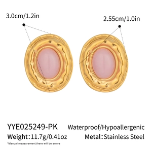 Detailed size and weight specs for vintage gold stainless steel pink stone earrings