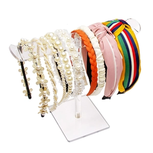 Transparent acrylic T-bar headband stand holder for organizing multiple hair accessories