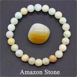 Amazon Stone beaded elastic bracelet featuring light blue and pale yellow natural round beads