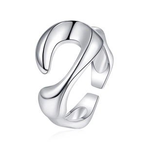 Geometric Exaggerated Liquid Metal Texture Open Ring Copper Electroplated Adjustable Minimalist Avant-Garde Jewelry For Women Men