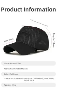 Tableau détaillé des dimensions de la casquette mesh noire avec broderie Waveboy, ajustable