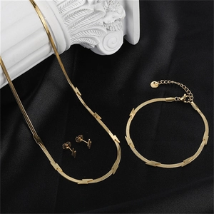 18k gold plated stainless steel jewelry set with lightning bolt necklace, bracelet and earrings
