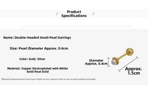 Detailed size specifications for 4mm double pearl screw-back stud earrings in gold and silver