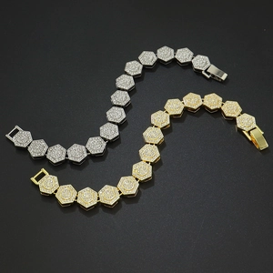 Men's geometric hexagonal bracelets in silver and gold with sparkling diamond accents