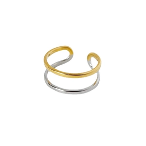 Minimalist two-tone double layer titanium steel ring with gold and silver finish