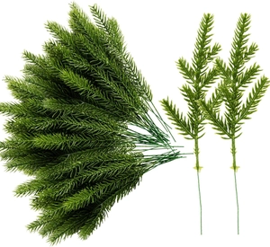 Detailed close-up of 17cm artificial pine branch showing realistic texture and dense needles