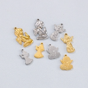 Titanium steel Virgin Mary and angel pendants in gold and silver finishes set
