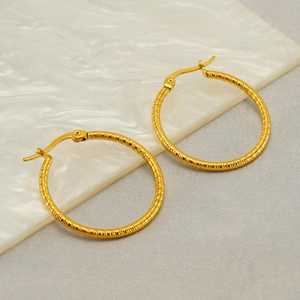 Stainless Steel Hoop Earrings Gold Plated Spiral Texture Round Jewelry Vintage Fashion Accessories For Women