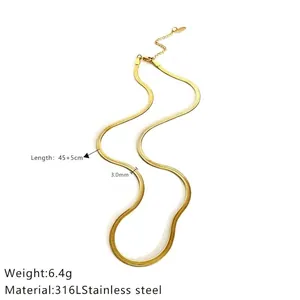 3.0mm flat snake chain in 18K gold plated stainless steel with 45+5cm length detail