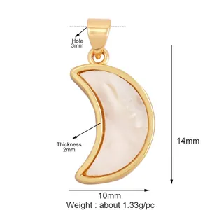 Man in the Moon mother of pearl gold pendant 14mm for necklaces and jewelry
