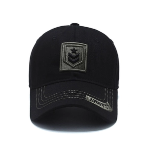 Black cotton camo baseball cap with army star embroidery and brim logo detail