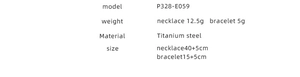 Detailed size and weight specs for titanium steel necklace and bracelet set