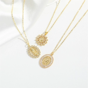 Luxury gold-plated Virgin Mary pendant necklaces set with sparkling cubic zirconia stones