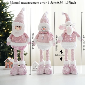 Pink sequin Christmas doll detail showing telescopic legs for Santa and Snowman