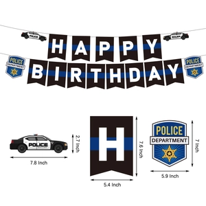 Σετ πανό γενεθλίων αστυνομίας με γράμματα Happy Birthday, περιπολικά και σήματα