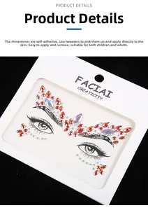 Détails macro de strass rouges dégradés pour le visage et bijoux d'yeux auto-adhésifs de fête