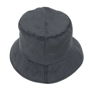 Detailed texture view of black faux suede bucket hat with vintage crackle finish