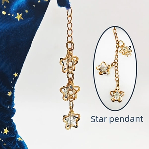 Golden alloy triple star pendant with sparkling crystals and metal chain link