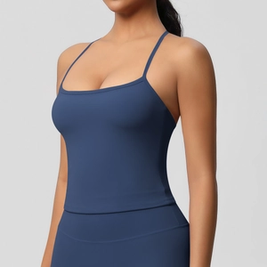 Completo yoga blu scuro da donna con spalline sottili e pantaloni a vita alta