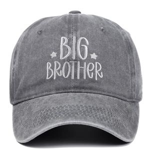 Grey washed baseball cap with Big Brother embroidery and stars in retro American style