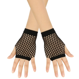 Short black fishnet fingerless gloves for women with high elasticity for dance or costume