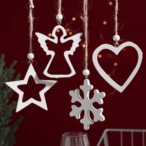 Christmas Tree Hanging Ornaments White Wooden Hollow Heart Star Snowflake Angel Shape Holiday Party Decor Nordic Minimalist