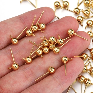 Gold plated stainless steel ball stud earrings with loop for DIY jewelry making