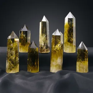 Natural Citrine Crystal Point Hexagonal Pillar Brazilian Yellow Quartz Healing Stone Desktop Decoration Office Ornament
