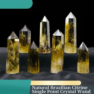 Natural Citrine Crystal Point Hexagonal Pillar Brazilian Yellow Quartz Healing Stone Desktop Decoration Office Ornament