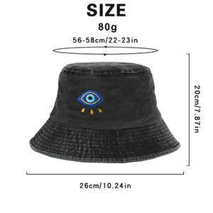 Λεπτομέρειες μεγέθους για το μαύρο καπέλο bucket με κέντημα ματιού για προστασία