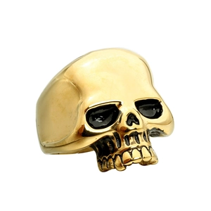 Gothic punk gold skull ring for men in polished stainless steel with black accents
