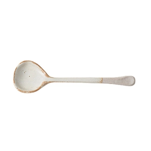 Handmade ceramic coffee spoon with vintage cream glaze and rustic brown accents on white