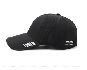 Close-up of black breathable mesh panel and brand embroidery on the baseball cap