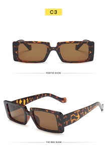 Front and side views of tortoise shell rectangle sunglasses with brown lenses