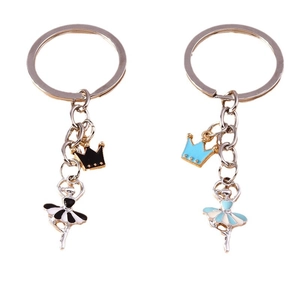 Ballerina and crown keychains in black and blue colors for handbag decoration
