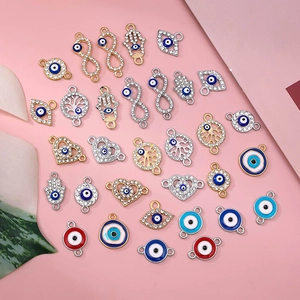 10pcs Turkish evil eye and heart charms in gold alloy for creative jewelry DIY crafts