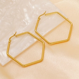 Créoles Hexagonales Géométriques Acier Inoxydable Plaqué Or 18K Bijoux De Mode Minimalistes Pour Femmes