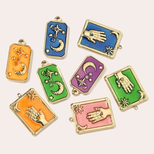 French vintage tarot pendants with stars and moons in colorful enamel and rhinestones