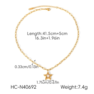 Detailed size specifications for gold stainless steel star pendant necklace with dimensions