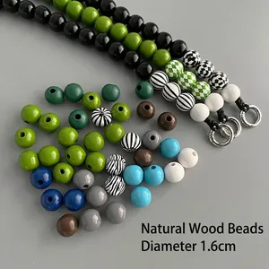 Checkerboard and colorful 16mm natural wood beads for handmade mobile phone chains
