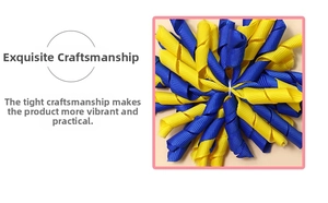 Detailed macro view of handcrafted yellow and blue spiral grosgrain ribbon hair accessories
