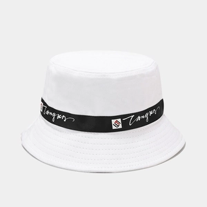 Chapeau bob en coton blanc avec ruban noir imprimé pour hommes et femmes