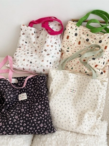 Cute cartoon bear and floral embossed waffle fabric tote bags in various patterns