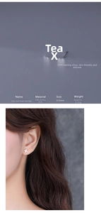 Detail of S999 sterling silver four-leaf clover stud earrings showing 5mm size and on-ear look